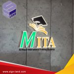 Making signs for the company lobby